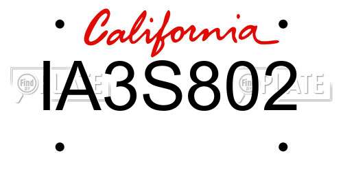 IA3S802 California License Plate