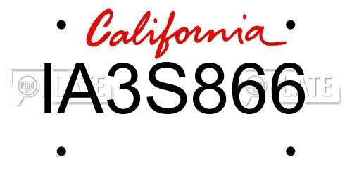 IA3S866 California License Plate