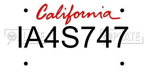 IA4S747 California License Plate