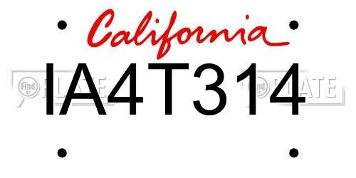 IA4T314 California License Plate