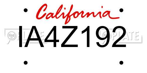 IA4Z192 California License Plate