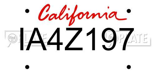 IA4Z197 California License Plate