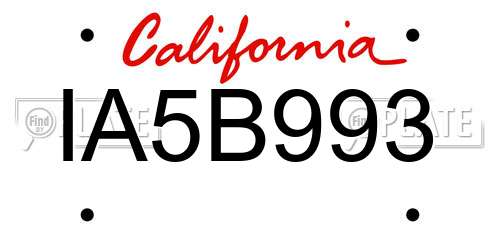 IA5B993 California License Plate