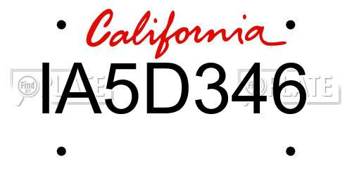 IA5D346 California License Plate