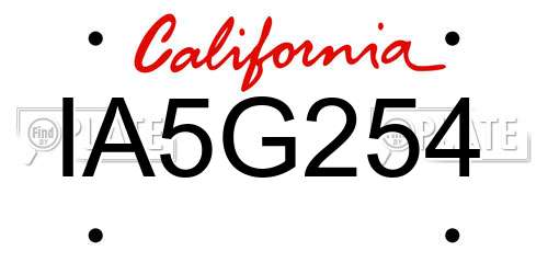 IA5G254 California License Plate