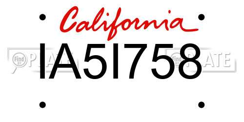 IA5I758 California License Plate