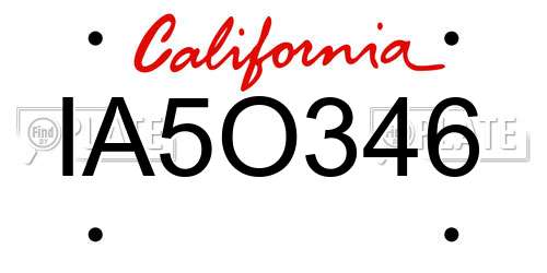 IA5O346 California License Plate