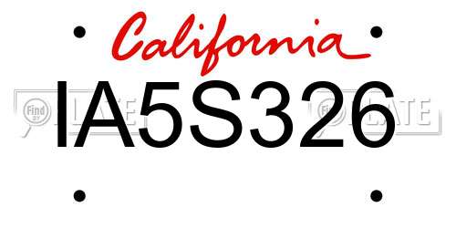 IA5S326 California License Plate