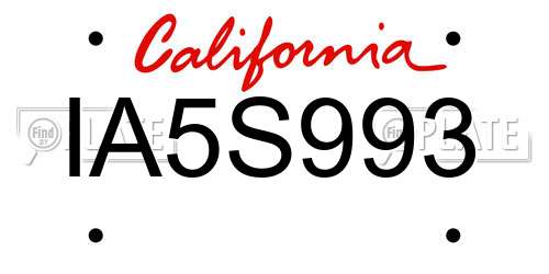 IA5S993 California License Plate