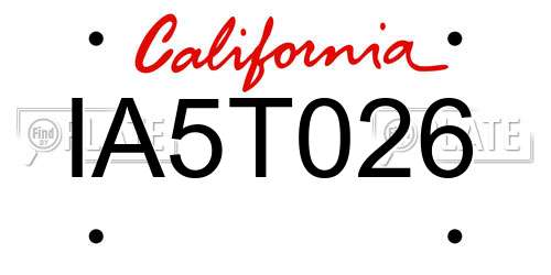 IA5T026 California License Plate