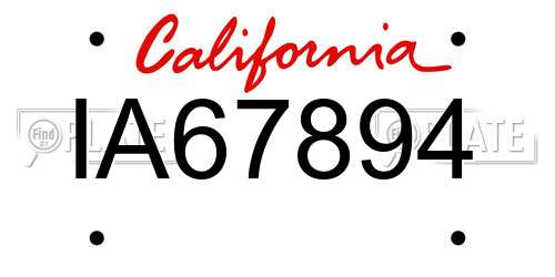 IA67894 California License Plate
