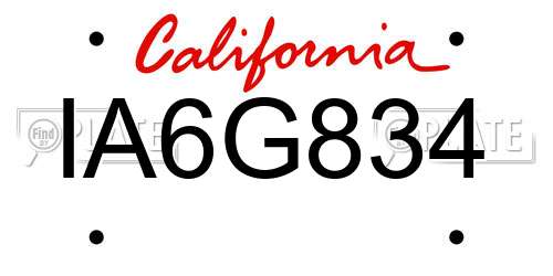 IA6G834 California License Plate