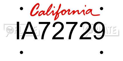 IA72729 California License Plate