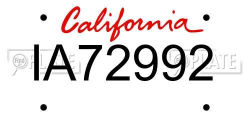 IA72992 California License Plate