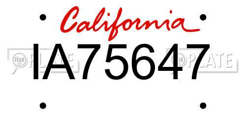 IA75647 California License Plate