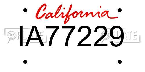 IA77229 California License Plate