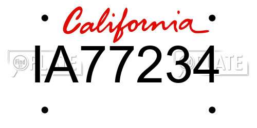 IA77234 California License Plate
