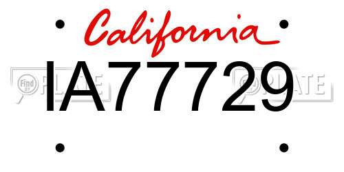 IA77729 California License Plate