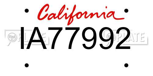 IA77992 California License Plate