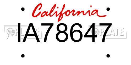 IA78647 California License Plate