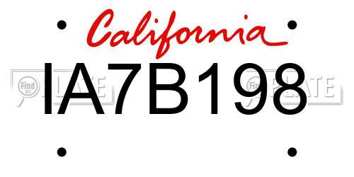 IA7B198 California License Plate