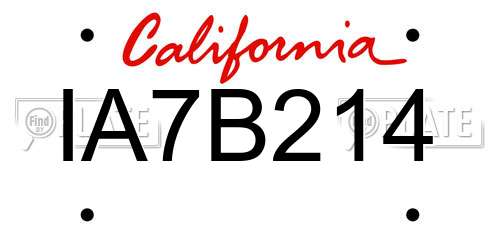 IA7B214 California License Plate