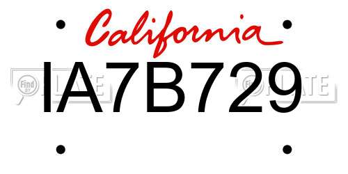 IA7B729 California License Plate