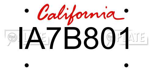 IA7B801 California License Plate