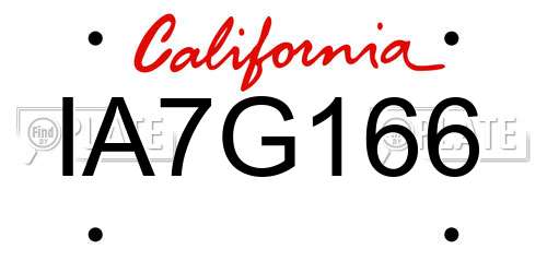IA7G166 California License Plate