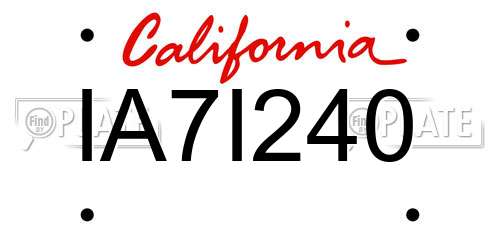 IA7I240 California License Plate