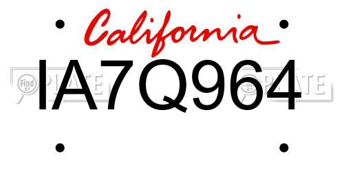 IA7Q964 California License Plate