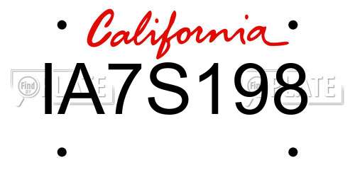 IA7S198 California License Plate