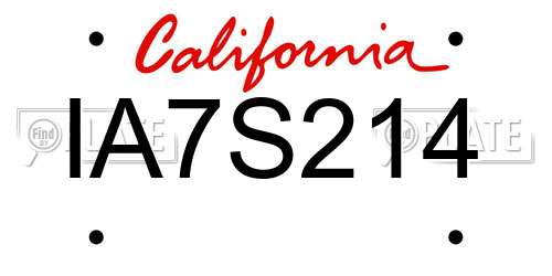 IA7S214 California License Plate