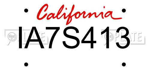 IA7S413 California License Plate