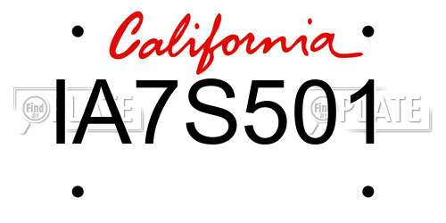 IA7S501 California License Plate