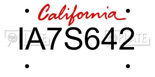 IA7S642 California License Plate