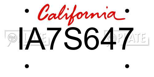 IA7S647 California License Plate