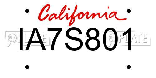 IA7S801 California License Plate
