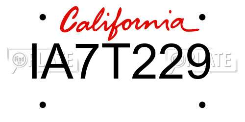 IA7T229 California License Plate