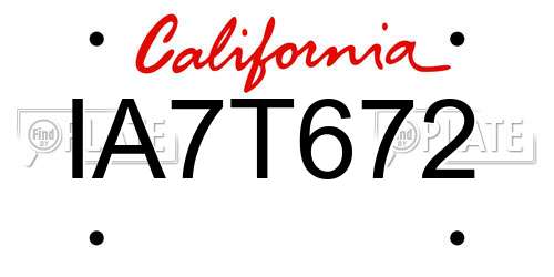 IA7T672 California License Plate