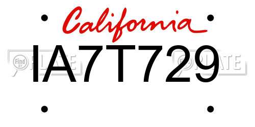 IA7T729 California License Plate