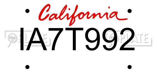 IA7T992 California License Plate