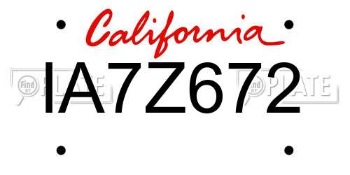 IA7Z672 California License Plate