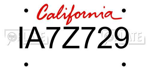 IA7Z729 California License Plate