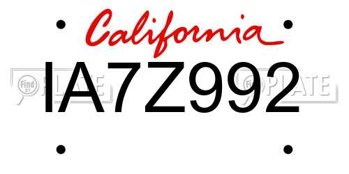 IA7Z992 California License Plate