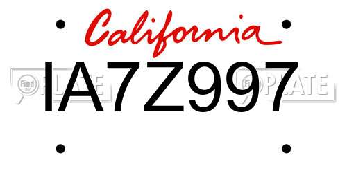 IA7Z997 California License Plate