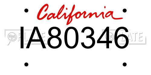 IA80346 California License Plate