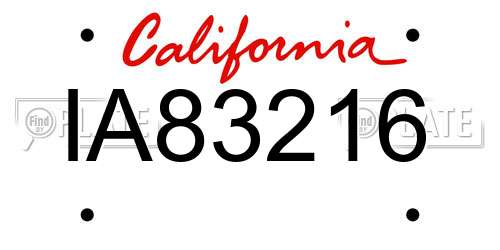 IA83216 California License Plate