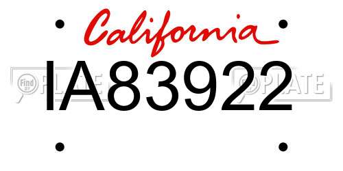 IA83922 California License Plate
