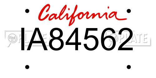 IA84562 California License Plate